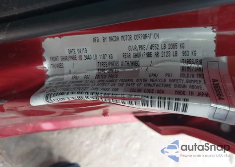 2019 Mazda Mazda6 Grand Touring from USA, damaged, VIN JM1GL1TY5K1505090